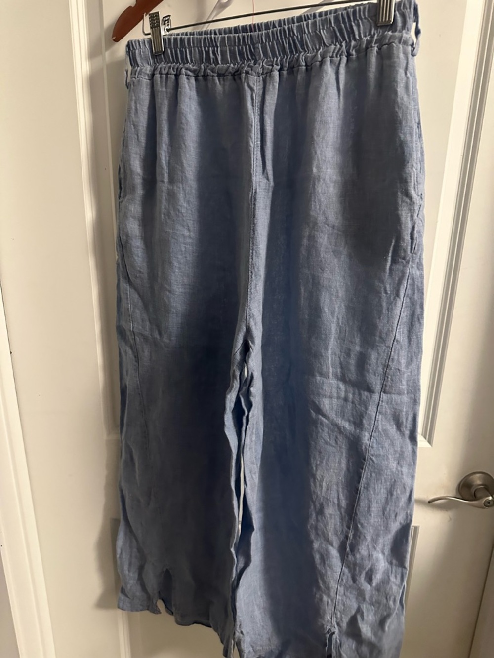 Women’s Blue Linen Blend Elastic Waist pants